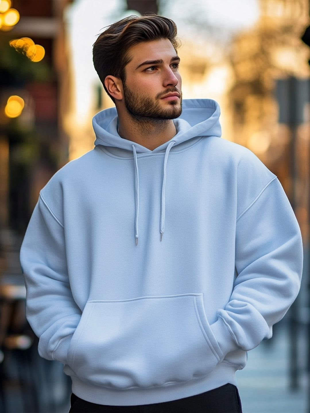 Soft, cozy hoodie for men in a relaxed fit, ideal for casual wear or layering in cold weather.